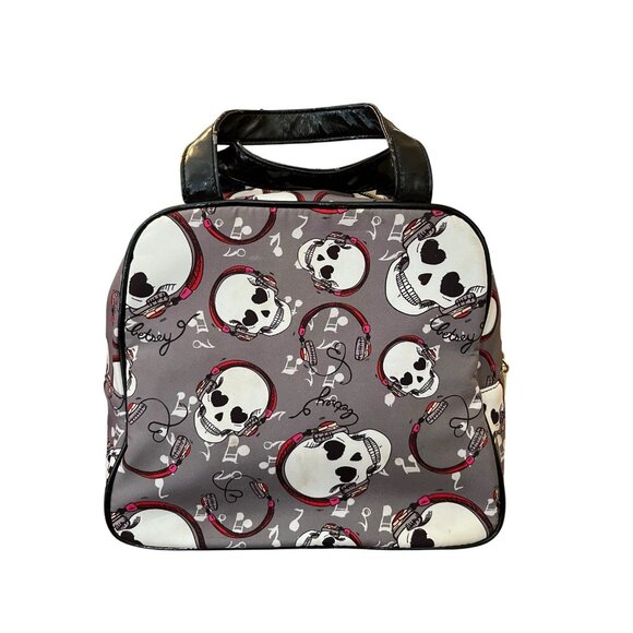 Betsey Johnson Skull Hearts Headphones Cosmetic Travel Insulated Lunch Tote Bag - Picture 2 of 7
